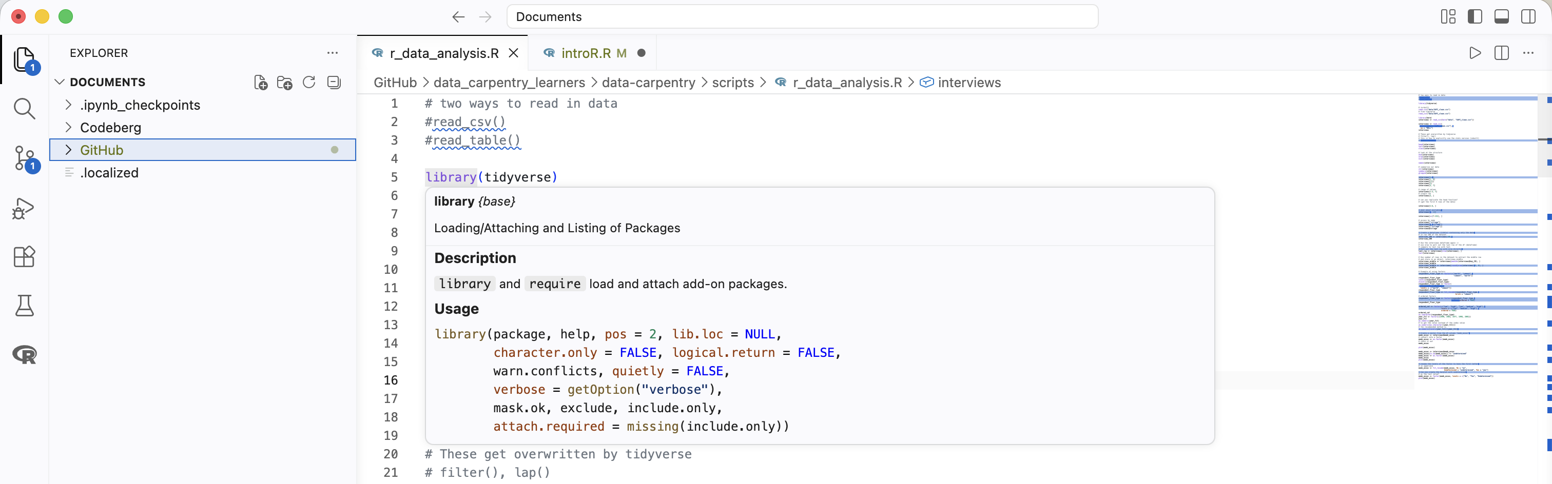 Documentation for R code in VS Code